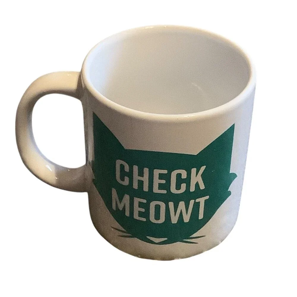 Check‎ Meowt White Ceramic Coffee Mug Cat Royal Norfolk 3.75” Kitty Cat Lover